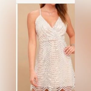 Lulus Lele Women Size L White Silver Sequin Mini NEW Dress Strappy  L